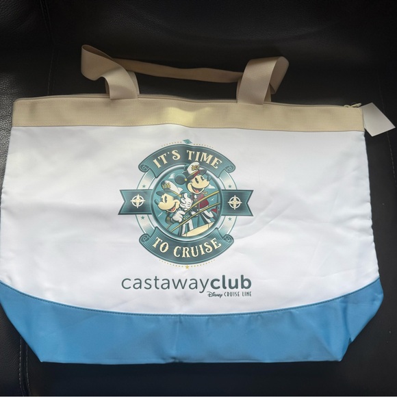 Disney Cruise Line Other - Castaway Club Disney Cruise Line Beige, White & Blue Insulated Tote